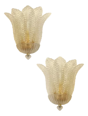 Venetian Transparent Graniglia Leaf Murano Glass Wall Sconces by Simoeng, Set of 2