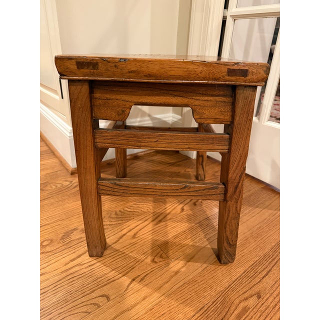 Antique Chinese Hardwood Elm Low Side Table / Stool For Sale - Image 9 of 17