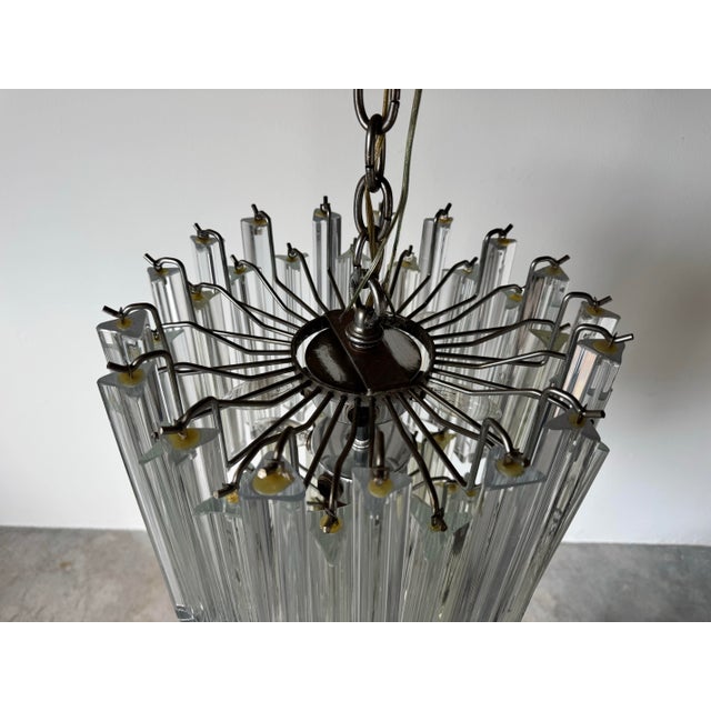 1970s 70's Vintage Italian Venini Triedri Clear Murano Glass Chandelier For Sale - Image 5 of 12