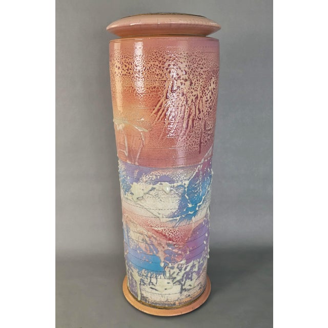 Monumental 25" Steven Forbes-deSoule Ceramic Lidded Urn Vase 1988 For Sale - Image 13 of 16