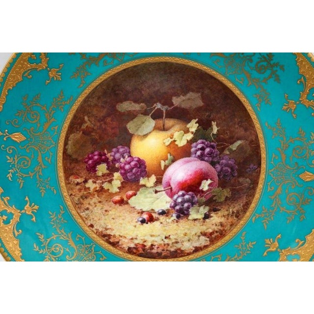 Antique Hand-Painted Porcelain Coalport Fruit Cabinet Plate by Frederick Chivers, 1921 For Sale - Image 9 of 13
