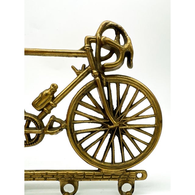 Vintage Brass Bicycle Wall Hook Rack – Sports Motif Bike Key Holder For Sale - Image 10 of 10