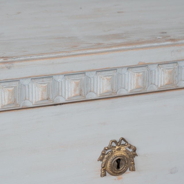 Wood 19th Century Blue Gustavian Pine Chest of Three Drawers For Sale - Image 7 of 10