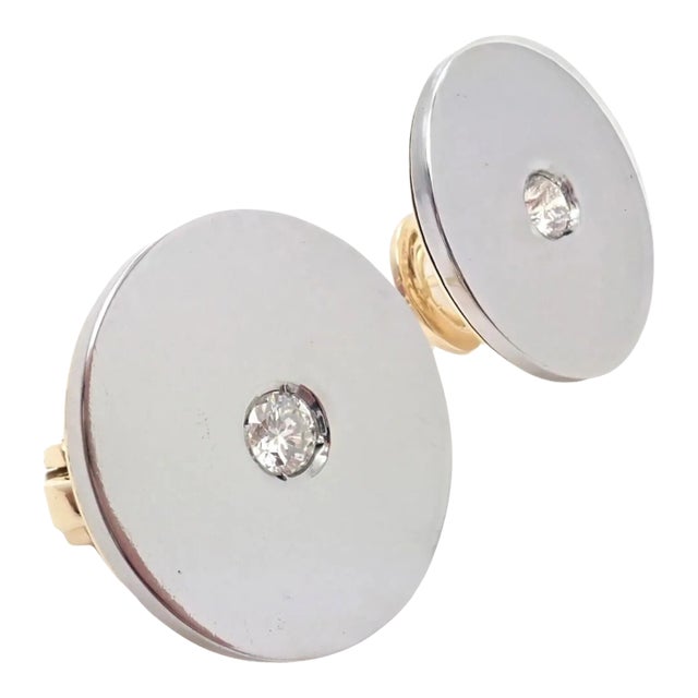 Bulgari 18k Yellow + White Gold Diamond Disc Earrings For Sale