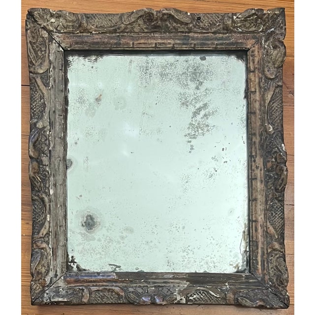 Antique 18th Century French Louis XVI Small Carved Wood Paint Decorated and Silver Gilt Wall Mirror For Sale - Image 4 of 10