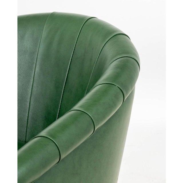 Borgade Green Leather Swivel Tub Chairs, Pair For Sale In New York - Image 6 of 7