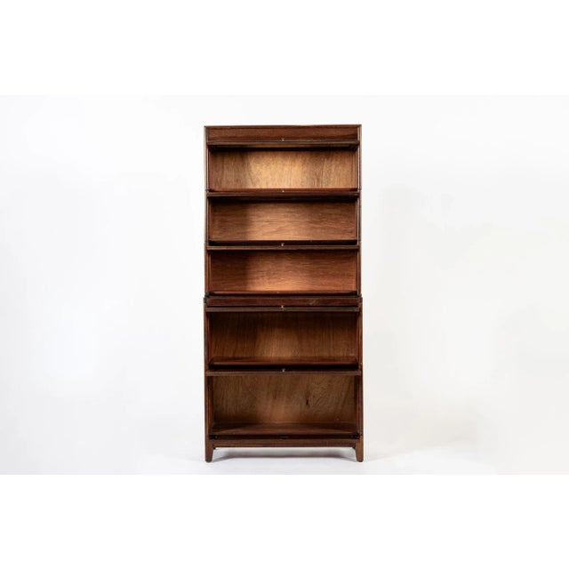 Antique English Tall Stepback Oak Wood Barrister Bookcase Cabinet For Sale - Image 4 of 11