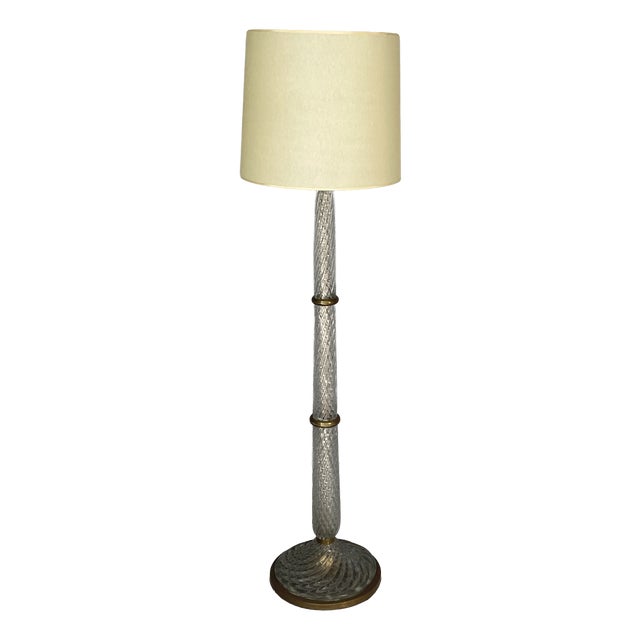 Italian Art Deco Glass and Brass Floor Lamp attributed to Carlo Scarpa for Venini, 1930s For Sale
