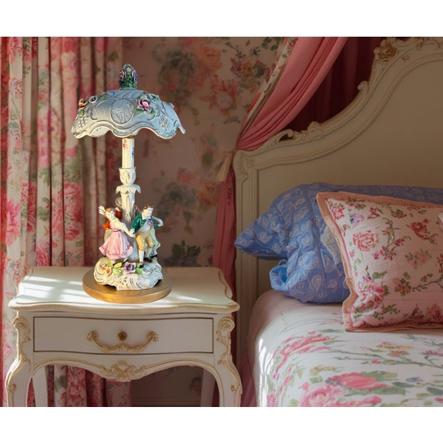 Von Schierholz Porcelain Ring Around the Rosie Children Table Lamp Floral Lithophane Shade For Sale - Image 11 of 18