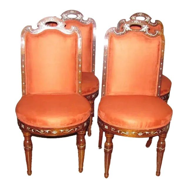 Set of Four 4 Antique Italian Inlaid Rosewood Side Chairs Circa 1830 For Sale