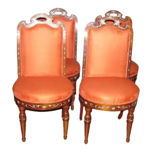 Set of Four 4 Antique Italian Inlaid Rosewood Side Chairs Circa 1830
