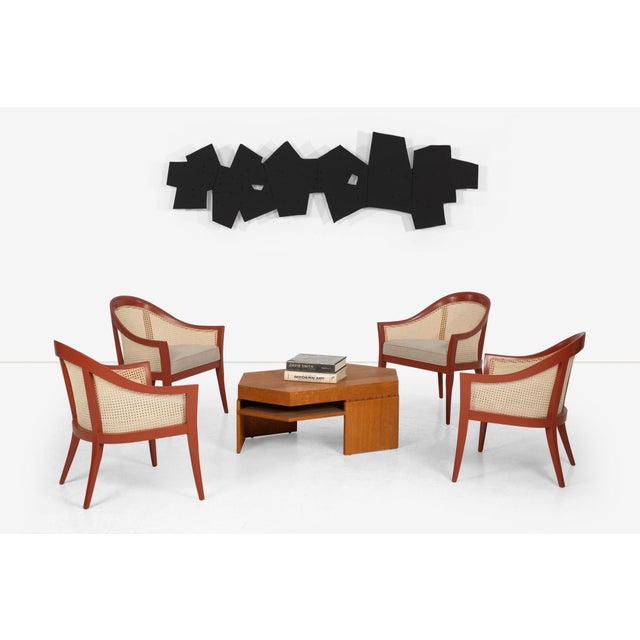 Harvey Probber Set of Four Occasional Chairs, Salmon Lacquer & Cane, 1960c For Sale - Image 4 of 17