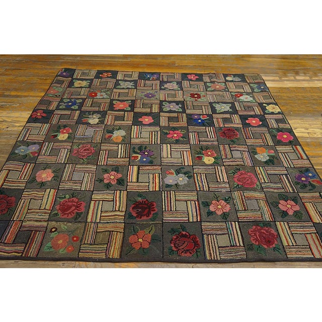 Antique American hooked rug, measures: 3'10" x 6'10".