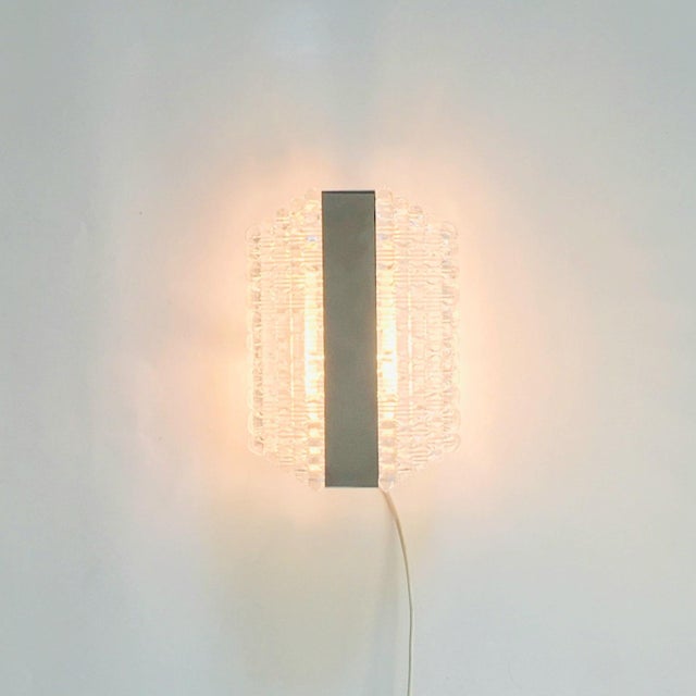 Mid-Century Modern Glass and Chrome Wall Sconces from Kaiser Leuchten, 1960s, Set of 2 For Sale - Image 4 of 9