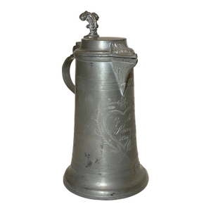 Rare Antique 1876 1 Liter Handmade Engraved Pewter Flagon Tankard Pitcher Stein