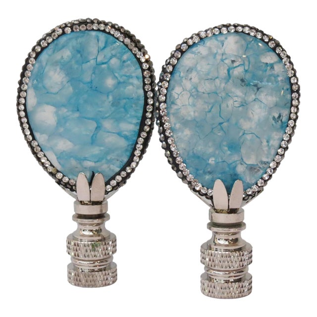 Ocean Blue Gemstone Lamp Finials, a Pair For Sale