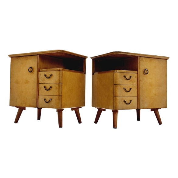 Mid-Century German Beech Bedside Tables from Wk Möbel, 1960s, Set of 2 For Sale