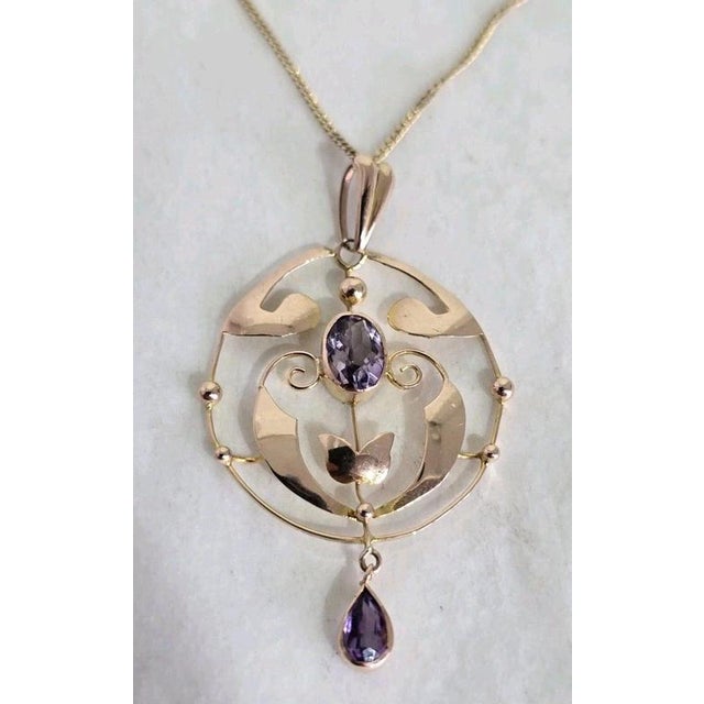 Art Nouveau 9ct Yellow Gold Amethyst Openwork Pendant, 1900 For Sale - Image 6 of 18