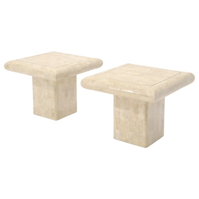 Square Tessellated Stone Veneer Brass Inlay End Tables Stands - a Pair For Sale - Image 13 of 13
