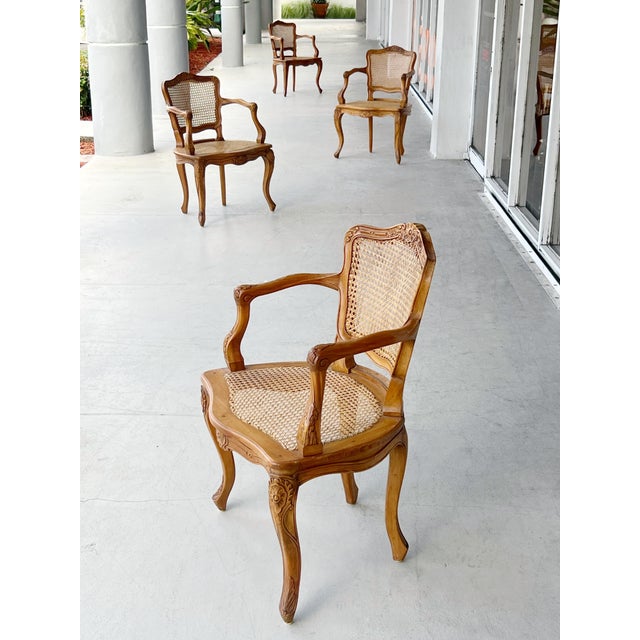 Wood Pair of 1960s French Wood and Cane Arm Chairs Louis XV Style by Marie Albert For Sale - Image 7 of 18