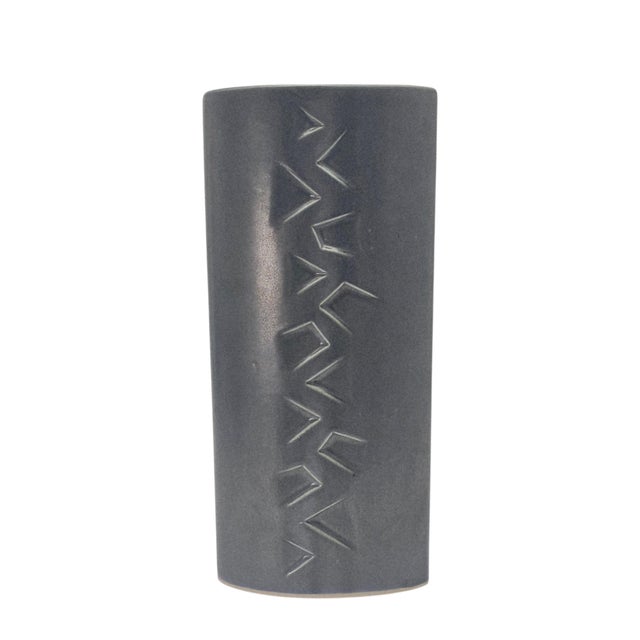 Mid-Century Modern Brutalist Ceramic Vase Geometric Relief 11.75" For Sale - Image 10 of 12