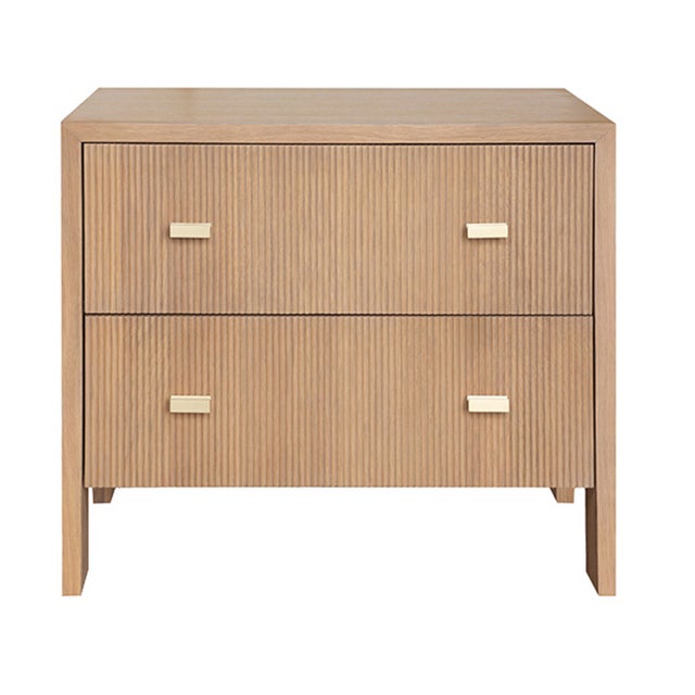 Matthew Izzo Home Andre Natural Oak Two Drawer Side Table With Fluted Detail and Brass Hardware For Sale - Image 9 of 9