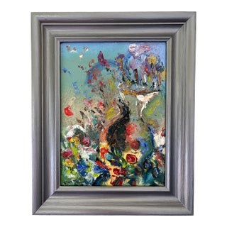 “Vase of Flowers”, Abstract Floral, Oil Painting, by Van Ness For Sale
