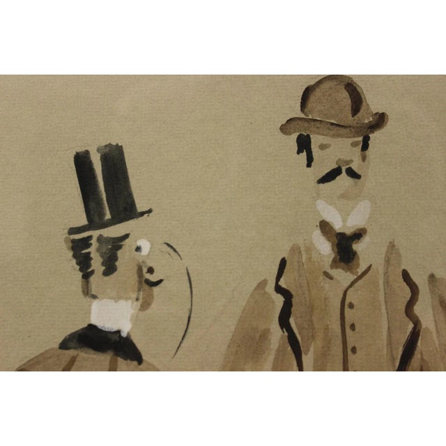 Stylish original watercolour with gouache highlights depicting four 'gay' Parisians signed ? (LR)! Image Sz: 17 3/8"H x 23...