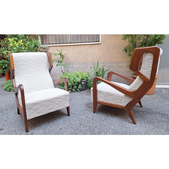 Armchairs Wooden Ears Model in White Boucle by Gio Ponti for Manifattura Artigianale Italiana, 1990s, Set of 2 For Sale - Image 14 of 14