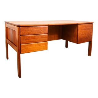 Mid Century Danish Modern Desk Floating 4 Drawer Teak Executive File Large MCM For Sale