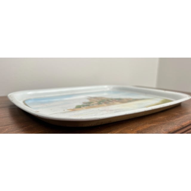 Metal 1980s Collectible Metal Serving Tray / French Advertising Tin La Biscuiterie De La Baie Du Mont Saint Michel For Sale - Image 7 of 16