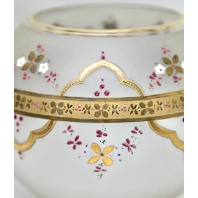Bohemian Enameled Gilt Edge Satin Glass Punch Bowl with Lid and Spoon, 1900s, Set of 3 For Sale - Image 9 of 13