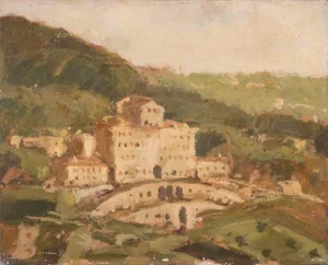 Franco Marzilli, View of Villa Aldobrandini, Frascati, Oil Painting, 1970s