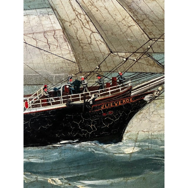 Wood Large 19th Century Oil Painting Seascape Clipper Jute Ship Slieve Roe Off Calcutta Attributed Lai Fo For Sale - Image 7 of 12