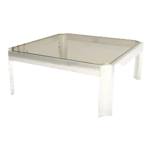 Polished Aluminum Brass Basel Smoked Glass Top 37" Square Coffee Table