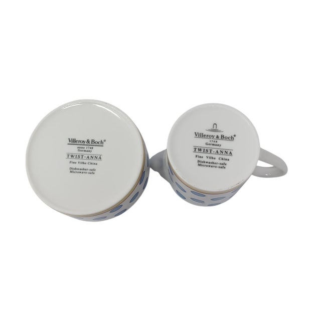 Villeroy & Boch VTG Villeroy & Boch Twist Anna Cream Sugar Set With Lids White Blue Polka Dots For Sale - Image 4 of 10