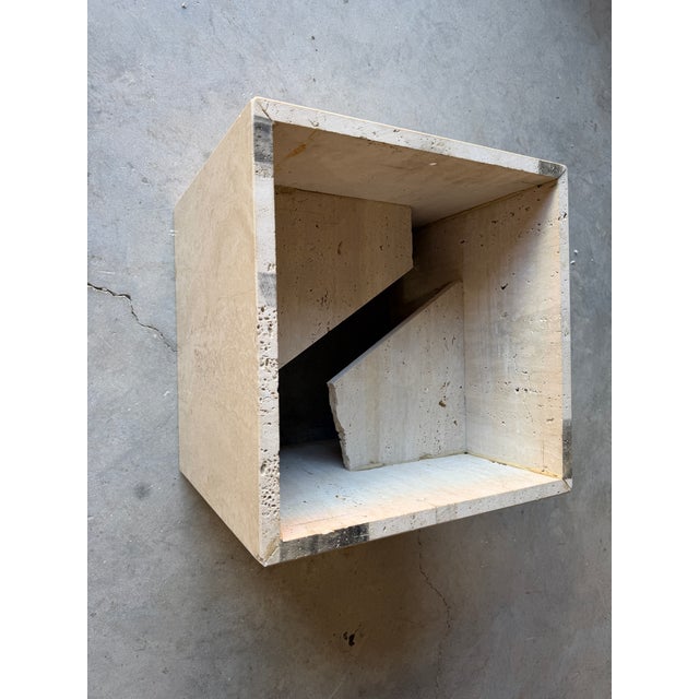 1980s Italian Postmodern Bullnose Beige Travertine Square Coffee Table by Stone International For Sale - Image 12 of 15