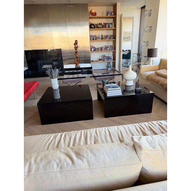 Black Set of Two Custom Square Black Lacquer Tables For Sale - Image 8 of 9