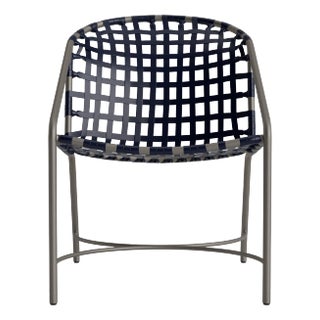 Brown Jordan Kantan Aluminum Vinyl Arm Chair, Mica frame with Marine fabric For Sale