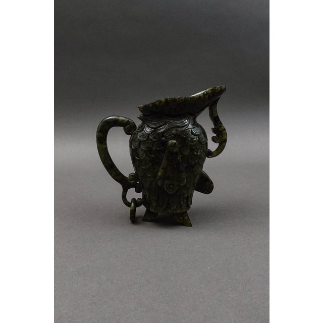Mid 20th Century Chinese Carved Spinach Jade Carved Small Handled Pitcher For Sale - Image 4 of 9