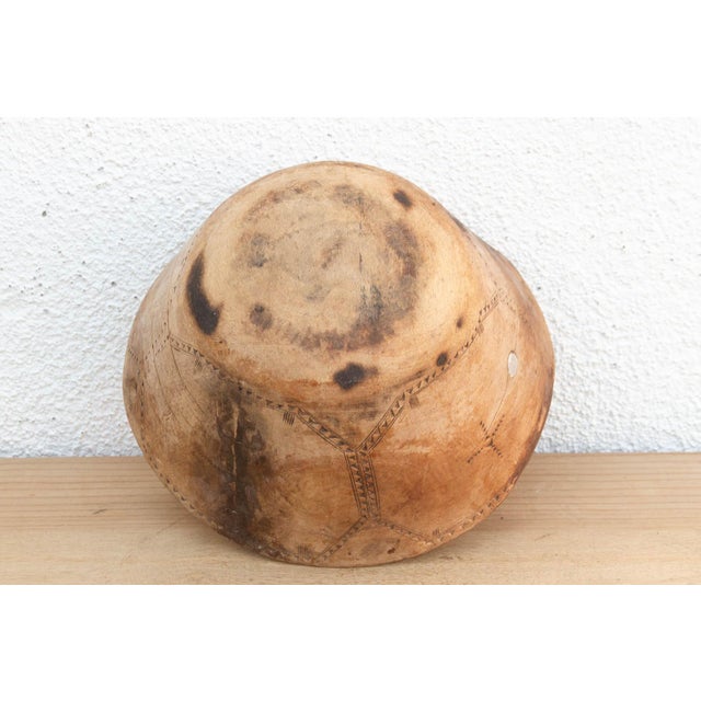 Wood Rare Engraved Wooden African Bowl For Sale - Image 7 of 8