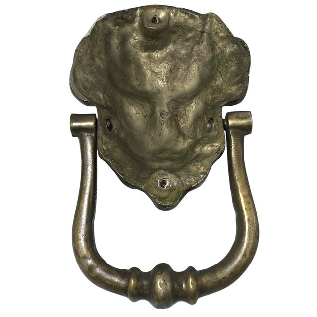 1940s Vintage English Brass Lion Head Door Knocker For Sale - Image 5 of 9