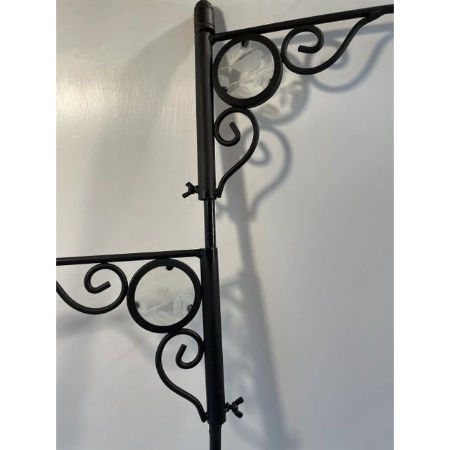 Mid-Century Modern Vintage Black Iron Hanging Basket Holder Rack For Sale - Image 3 of 7