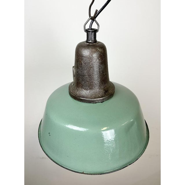 Paint Industrial Green Enamel Factory Lamp with Cast Iron Top, 1960s For Sale - Image 7 of 17