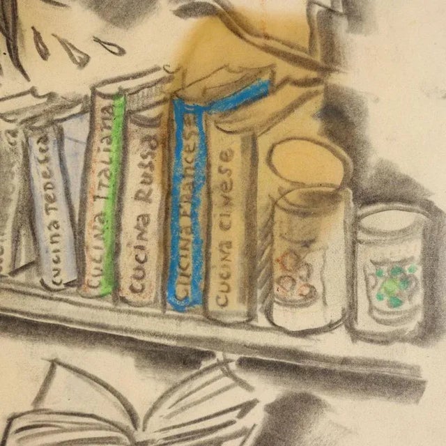 Paper Nicola Benois, Man in the Kitchen, 20th Century, Mixed Media on Paper For Sale - Image 7 of 11