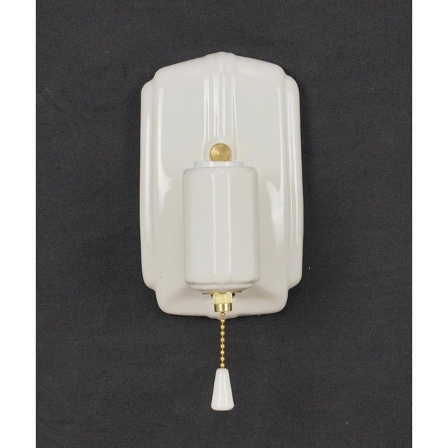 Art Deco Mid 20th Century Restored Art Deco White Porcelain Wall Sconces - a Pair For Sale - Image 3 of 9