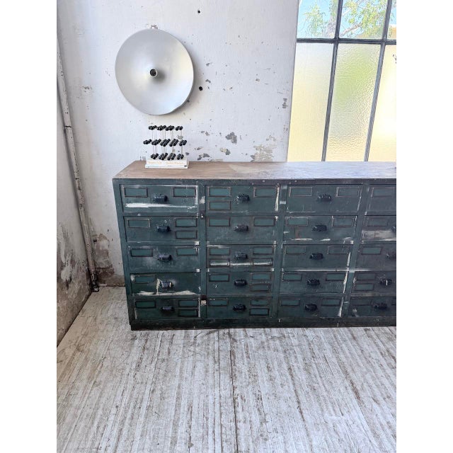 Brown Blue Patinated Oak and Beech Workshop Cabinet with Drawers, 1950s For Sale - Image 8 of 18