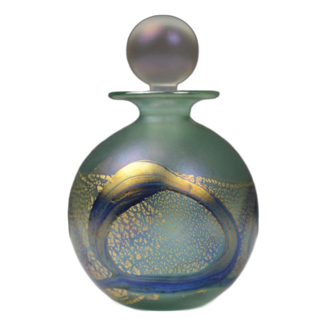 Iridescent Green and Blue Glass Perfume Bottle from Isle of Wight Studio Glass, 1970s For Sale