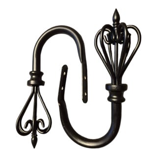 Pair Black Metal Drape Hold-Backs/Hooks For Sale