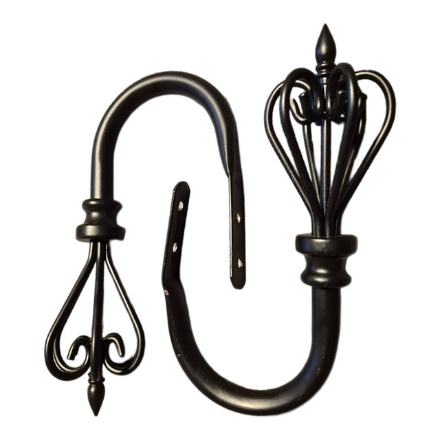 Pair Black Metal Drape Hold-Backs/Hooks For Sale